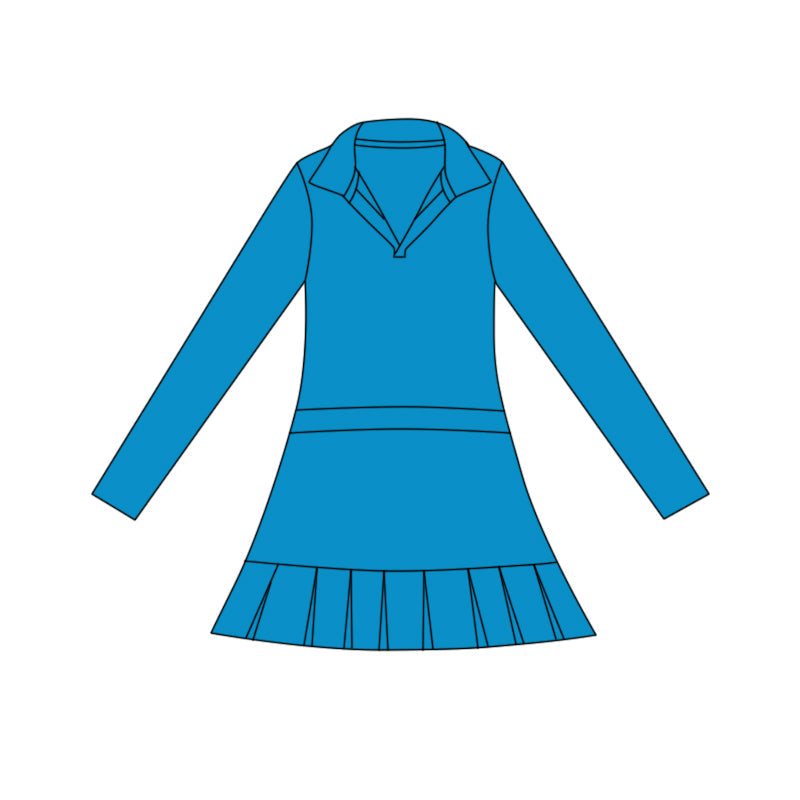 ( Moq 5 ) Preorder Baby Girls Blue Long Sleeve Ruffle Knee Length Yoga Dress