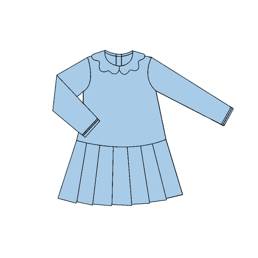 ( Moq 5 ) Preorder Baby Girls Long Sleeves Blue Yoga Active Knee Length Dress