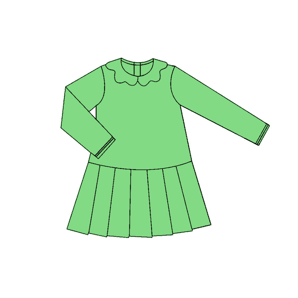 ( Moq 5 ) Preorder Baby Girls Long Sleeves Yoga Active Knee Length Green Dress