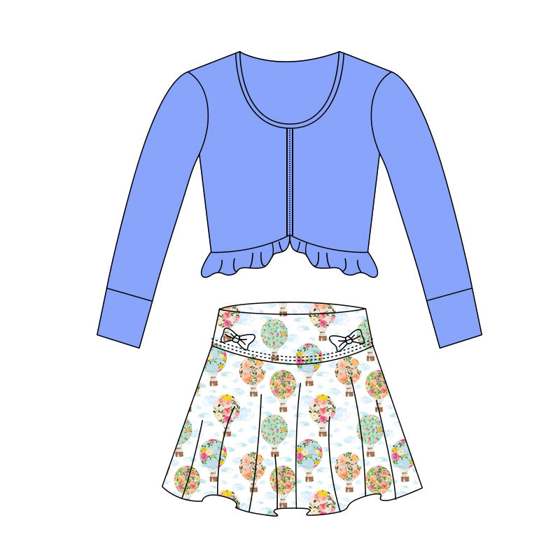 ( Moq 5 ) Preorder Baby Girls Blue Zipper Tops Balloons Skirt with Shorts Yoga Set