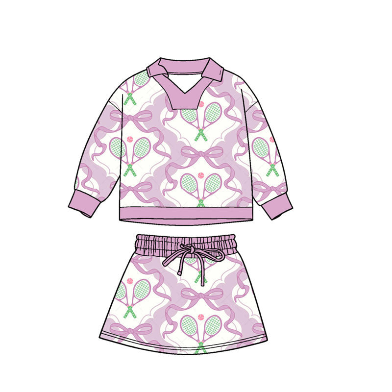 ( Moq 5 ) Preorder Baby Girls Long Sleeves Bows Tennis Shirt Skirt Shorts Clothes Set