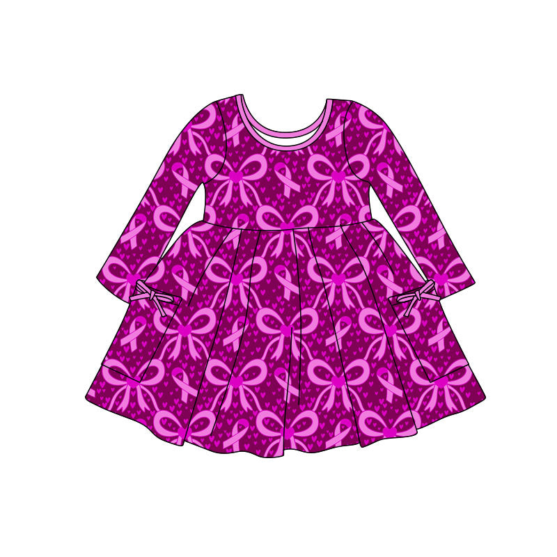 ( Moq 5 ) Preorder Baby Girls Kids Long Sleeves Hearts Valentine Bows Pockets Dress