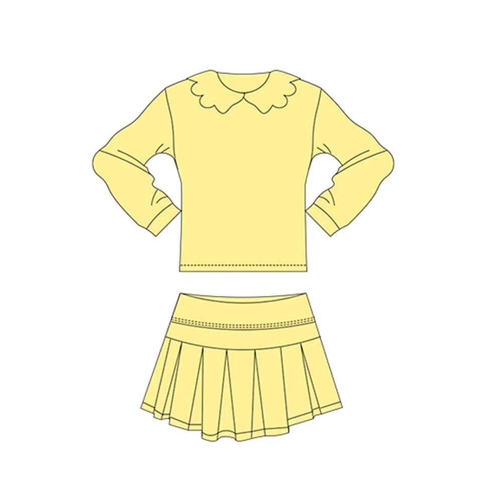 ( Moq 5 ) Preorder Baby Girls Long Sleeves Tops Shorts Skirt Yoga Clothes Yellow Set