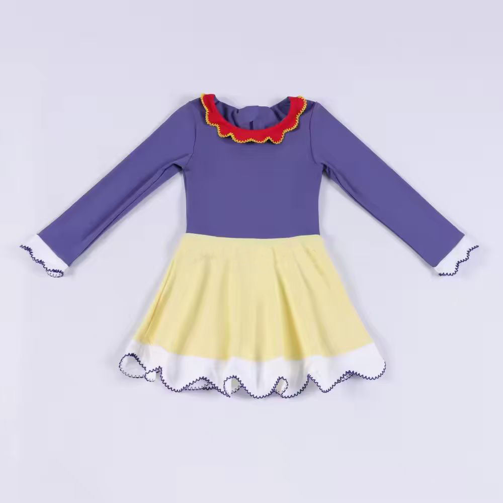 ( Moq 5 ) Preorder Baby Girls Kids Long Sleeves Purple Yellow Yoga Ruffle Knee length Dress