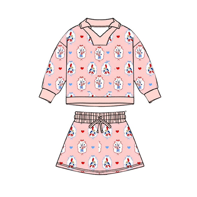 ( Moq 5 ) Preorder Baby Girls Flower Hearts Tops Skirt Shorts Valentines Clothes Set
