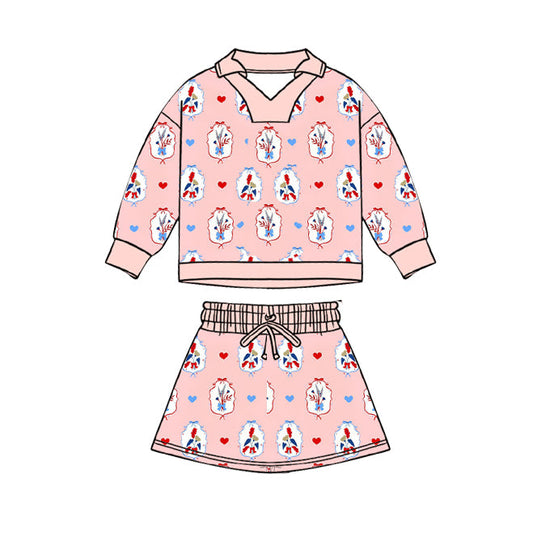 ( Moq 5 ) Preorder Baby Girls Flower Hearts Tops Skirt Shorts Valentines Clothes Set