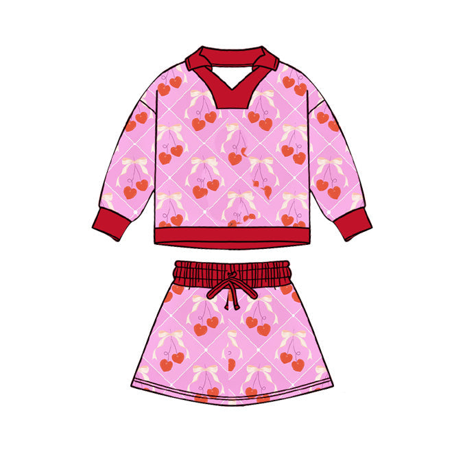 ( Moq 5 ) Preorder Baby Girls Cherry Hearts Tops Skirt Shorts Valentines Pink Clothes Set