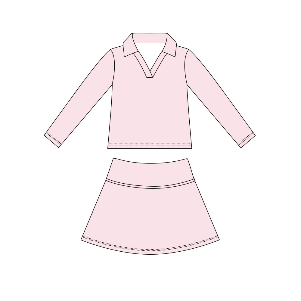 ( Moq 5 ) Preorder Baby Girls Kids Long Sleeves Pink Shirt Skirt Shorts Yoga Active Set Clothes