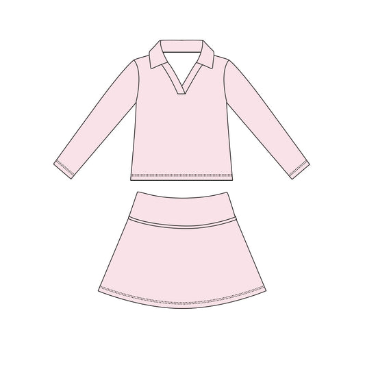 ( Moq 5 ) Preorder Baby Girls Kids Long Sleeves Pink Shirt Skirt Shorts Yoga Active Set Clothes
