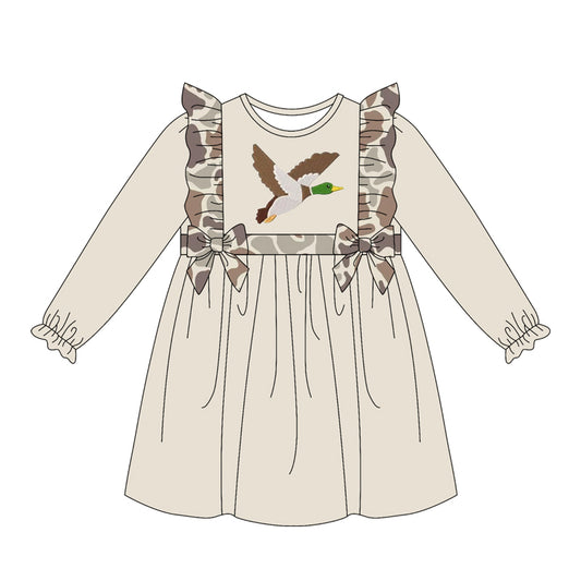 ( Moq 5 ) Preorder Baby Girls Toddler Long Sleeves Camo Ruffle Duck Knee Length Dress