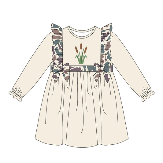( Moq 5 ) Preorder Baby Girls Toddler Long Sleeves Camo Ruffle Knee Length Dress