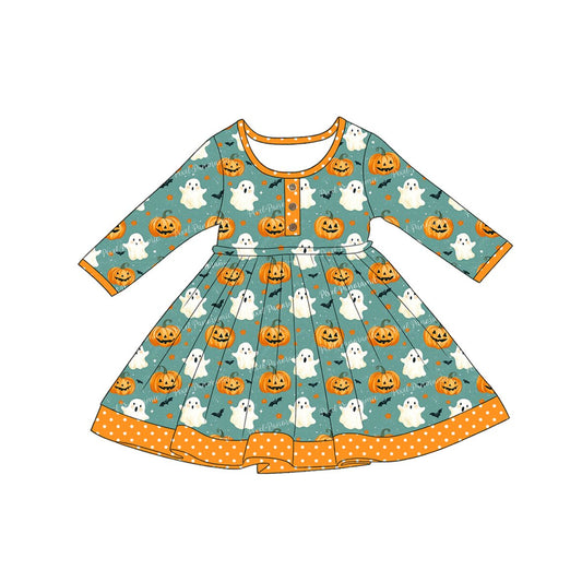 ( Moq 5 ) Preorder Baby Girls Kids Ghosts Pumpkins Knee Length Dress Halloween Clothes