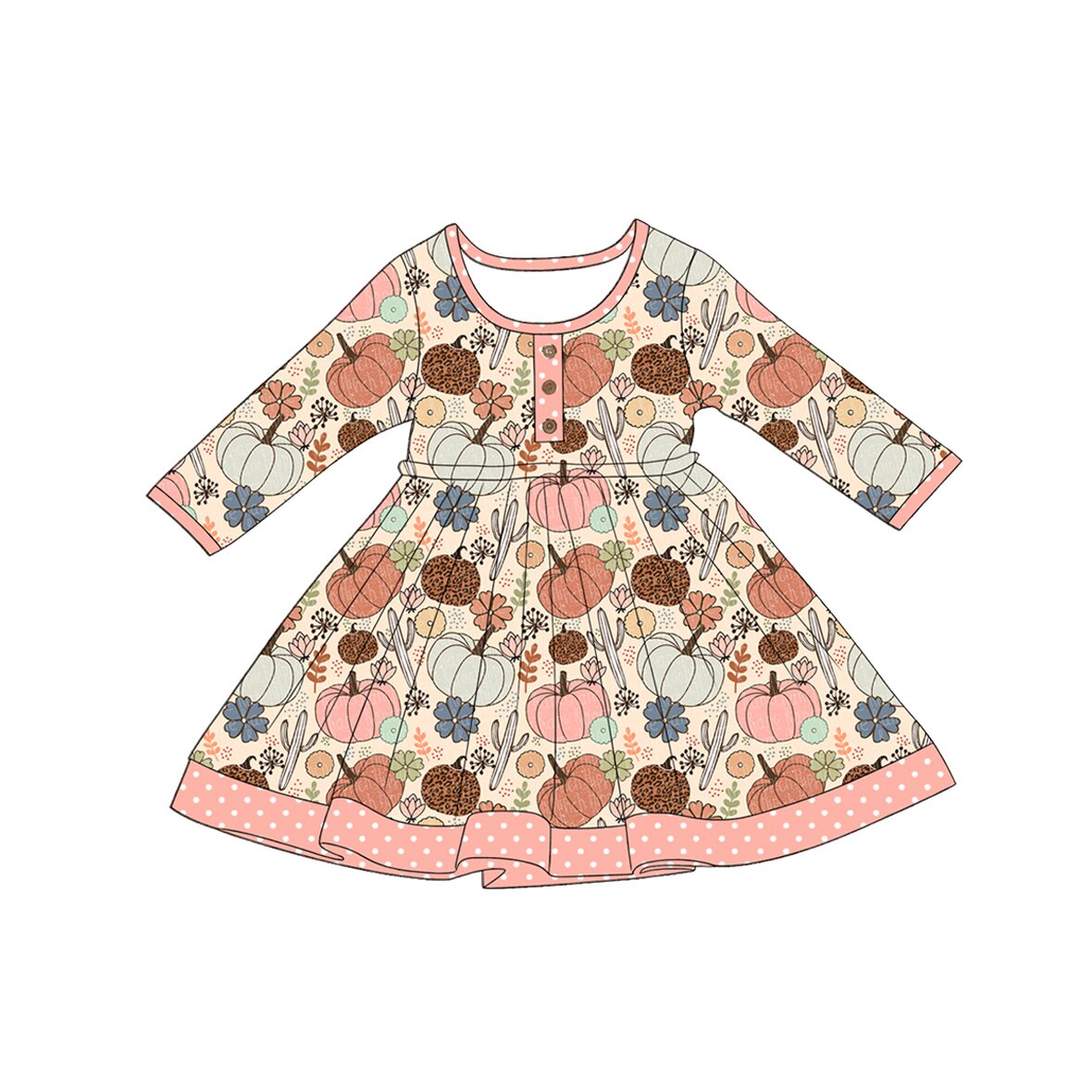 ( Moq 5 ) Preorder Baby Girls Kids Flower Pumpkins Knee Length Dress Fall Clothes