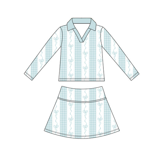 ( Moq 5 ) Preorder Baby Girls Kids Long Sleeves Green Bows Plaid Shirt Skirt Shorts Yoga Active Set Clothes