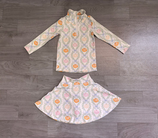 ( No moq ) Preorder Baby Girls Kids Pumpkins Bows Zipper Shirt Skirt Shorts Yoga Active Set Fall Clothes