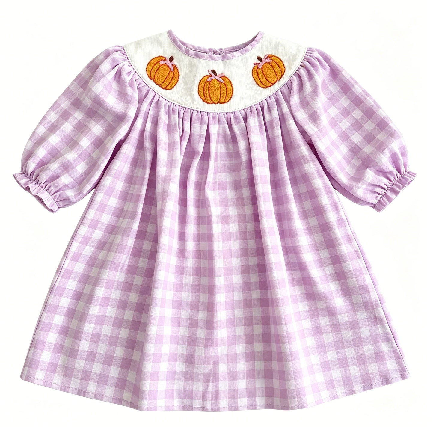 ( Moq 5 ) Preorder Baby Girls Kids Pumpkins Bows Plaid Knee Length Dress Fall Clothes