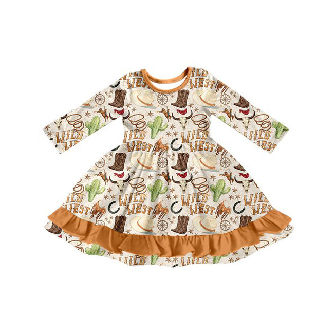 ( Moq 5 ) Preorder Baby Girls Toddler Western Cow Cactus Knee Length Dress Clothes