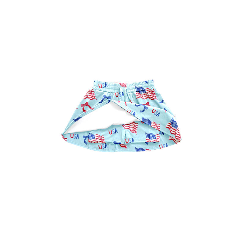 Baby Girl July 4th Flags Bows Summer Skort Shorts Skirt