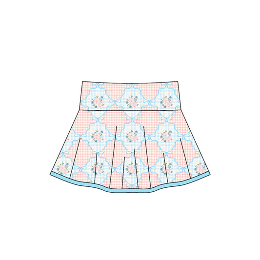 ( Moq 5 ) Preorder Baby Girl Flower Plaid Summer Yoga Active Skort Bottoms