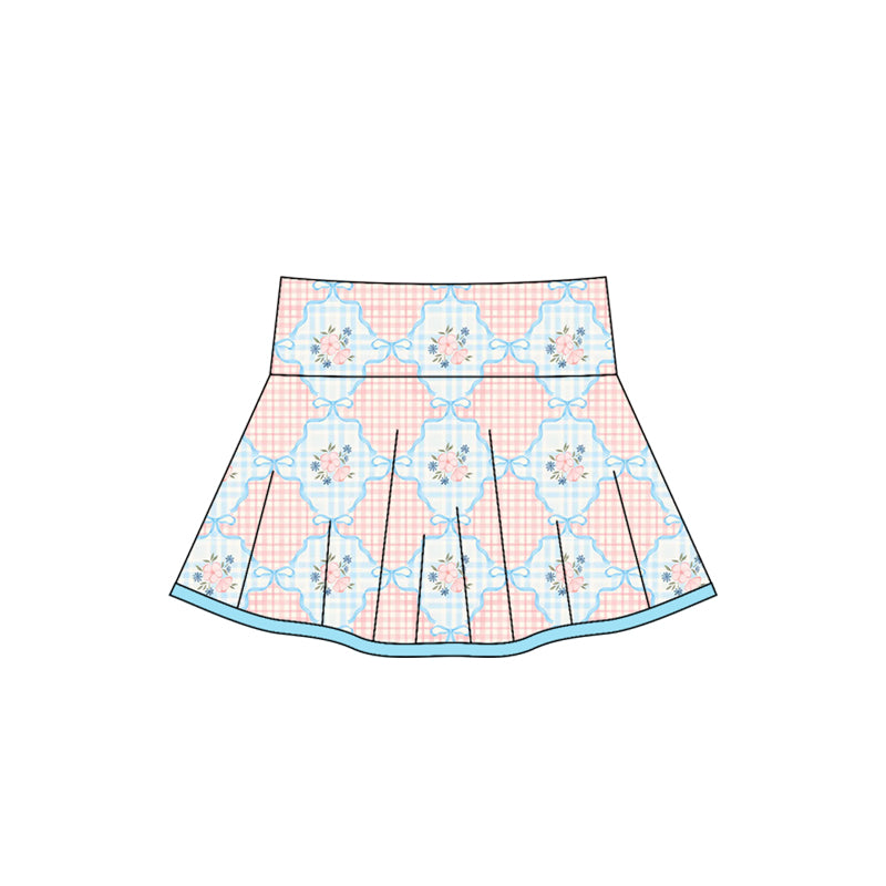 ( Moq 5 ) Preorder Baby Girl Flower Plaid Summer Yoga Active Skort Bottoms