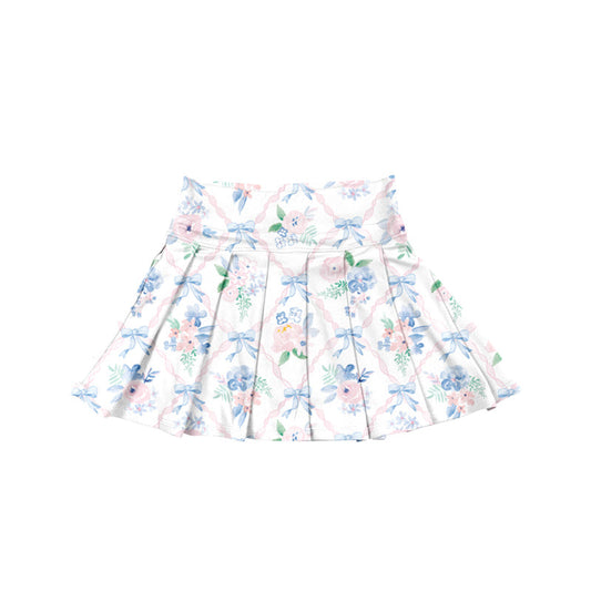 ( Moq 5 ) Preorder Baby Girl Flower Blue Bows Summer Yoga Active Skirts Shorts Skorts Bottom