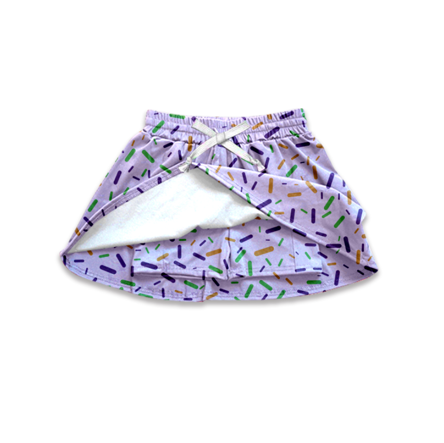 ( Moq 5 ) Preorder Girl Kids Purple Sprinkles Summer Shorts Skirt Skorts Bottoms