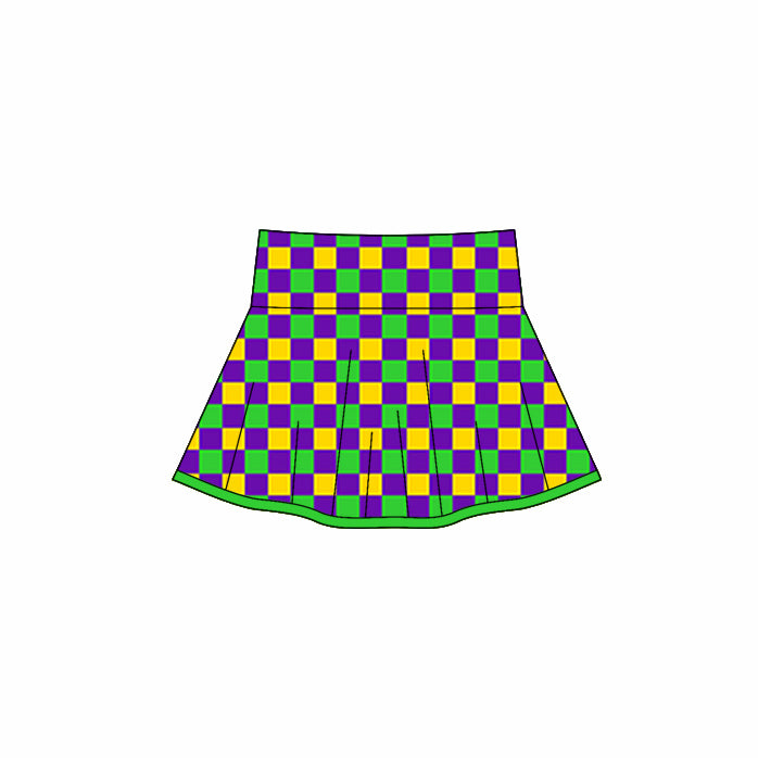 ( Moq 5 ) Preorder Baby Girls Kids Mardi Gras Checked Yoga Skirt Shorts Skort