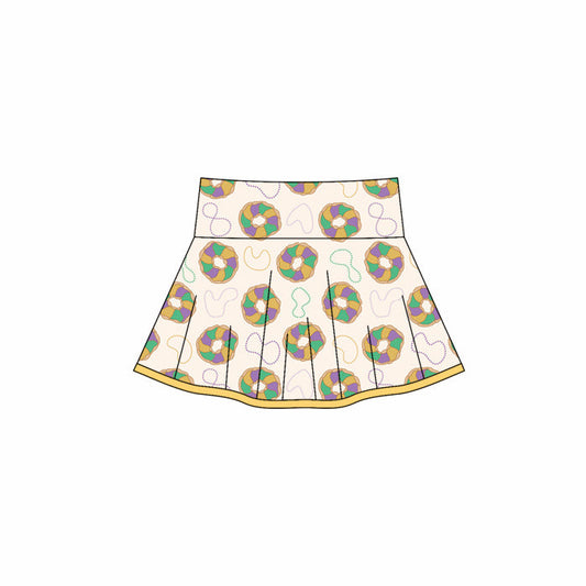 ( Moq 5 ) Preorder Baby Girls Kids Mardi Gras Donuts Yoga Skirt Shorts Skort
