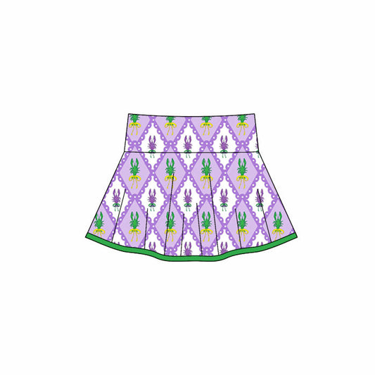 ( Moq 5 ) Preorder Baby Girls Plaid Crawfish Mardi Gras Yoga Skirt Shorts Skort