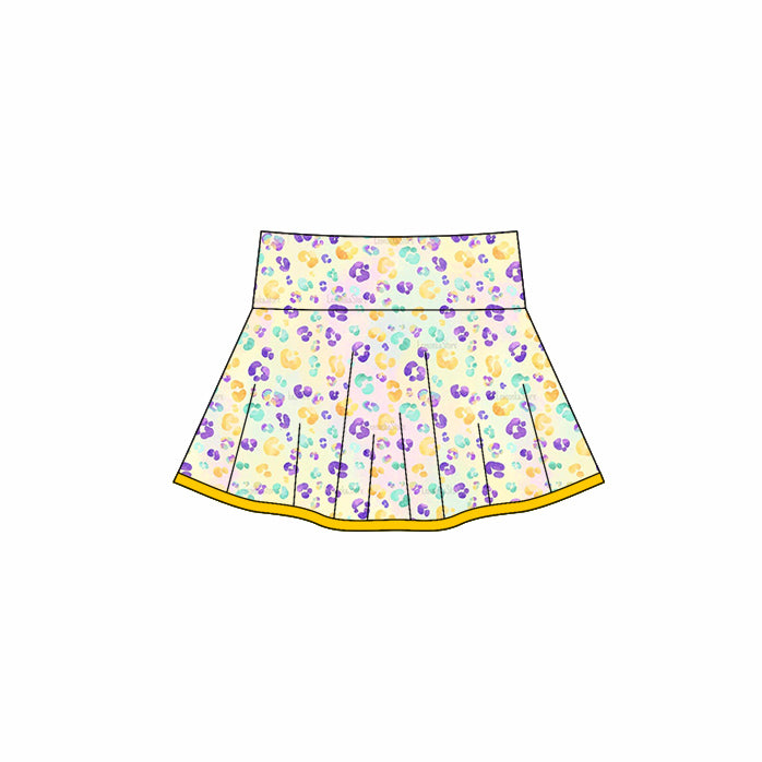 ( Moq 5 ) Preorder Baby Girls Kids Mardi Gras Leopard Yoga Skirt Shorts Skort