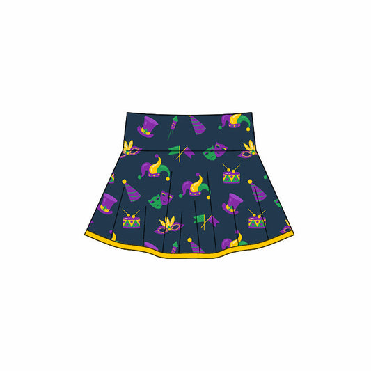 ( Moq 5 ) Preorder Baby Girls Anchors Masks Mardi Gras Yoga Skirt Shorts Skort