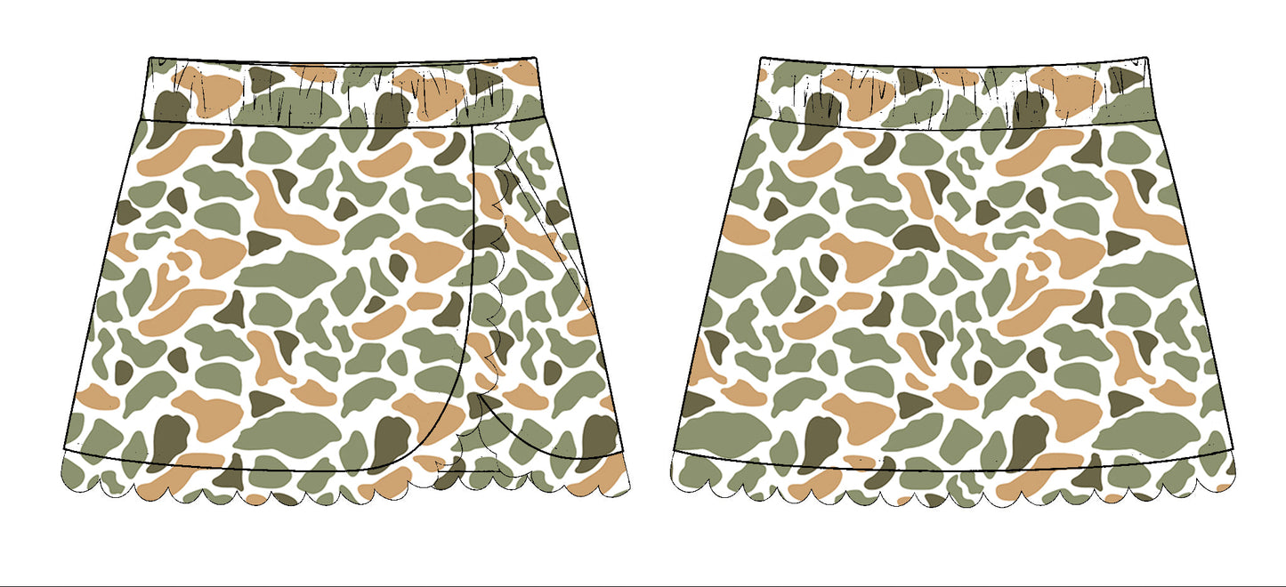 ( Moq 5 ) Preorder Baby Girls Green Orange Camo Yoga Active Skirt Bottom