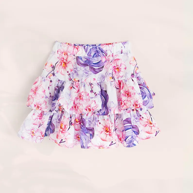 ( Moq 5 ) Preorder Baby Girls Pink Purple Flower Ruffle Skirt Bottom