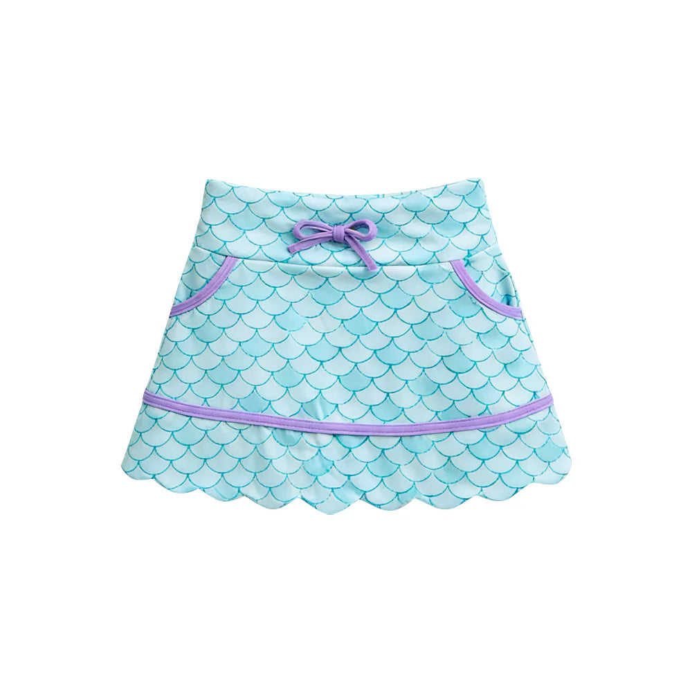 ( Moq 5 ) Preorder Baby Girls Kids Blue Mermaid Pockets Skirt Shorts Bottoms Yoga Active Clothes