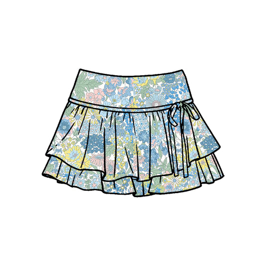 ( Moq 5 ) Preorder Baby Girls Kids Floral Bow Ruffle Skirt Shorts Bottoms Yoga Active Clothes