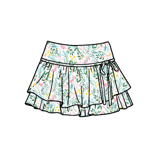 ( Moq 5 ) Preorder Baby Girls Kids Floral Skirt Shorts Ruffle Bottoms Yoga Active Clothes