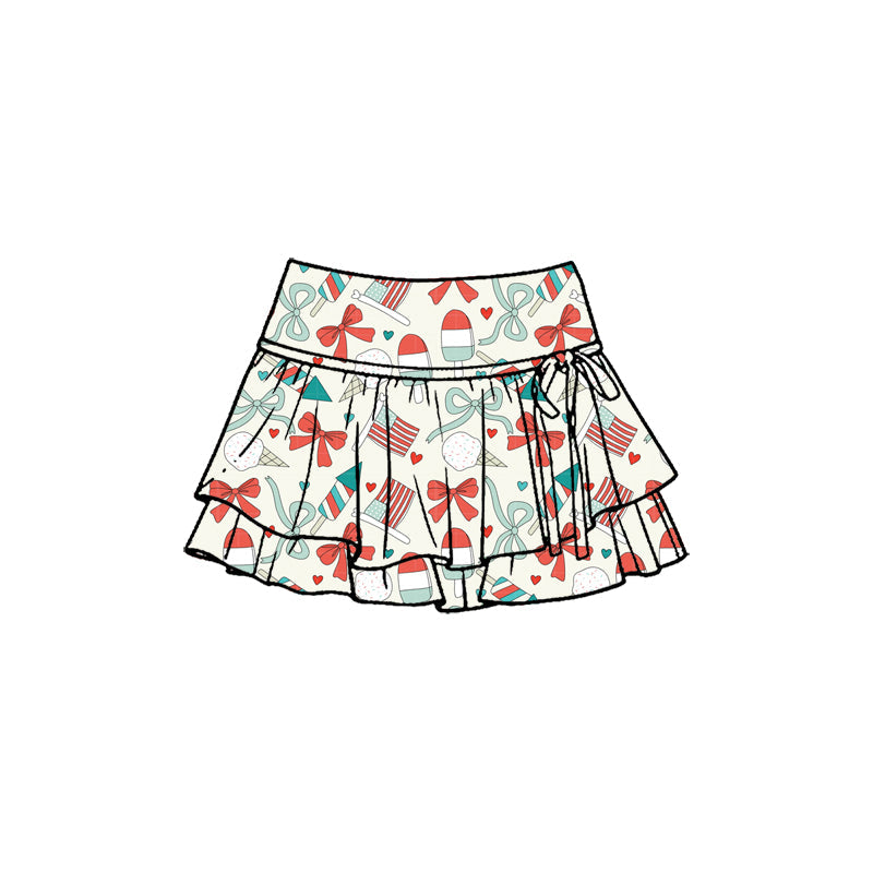 ( Moq 5 ) Preorder Baby Girls Kids Popsicles Bows Flags 4th of July Yoga Shorts Ruffle Skirt