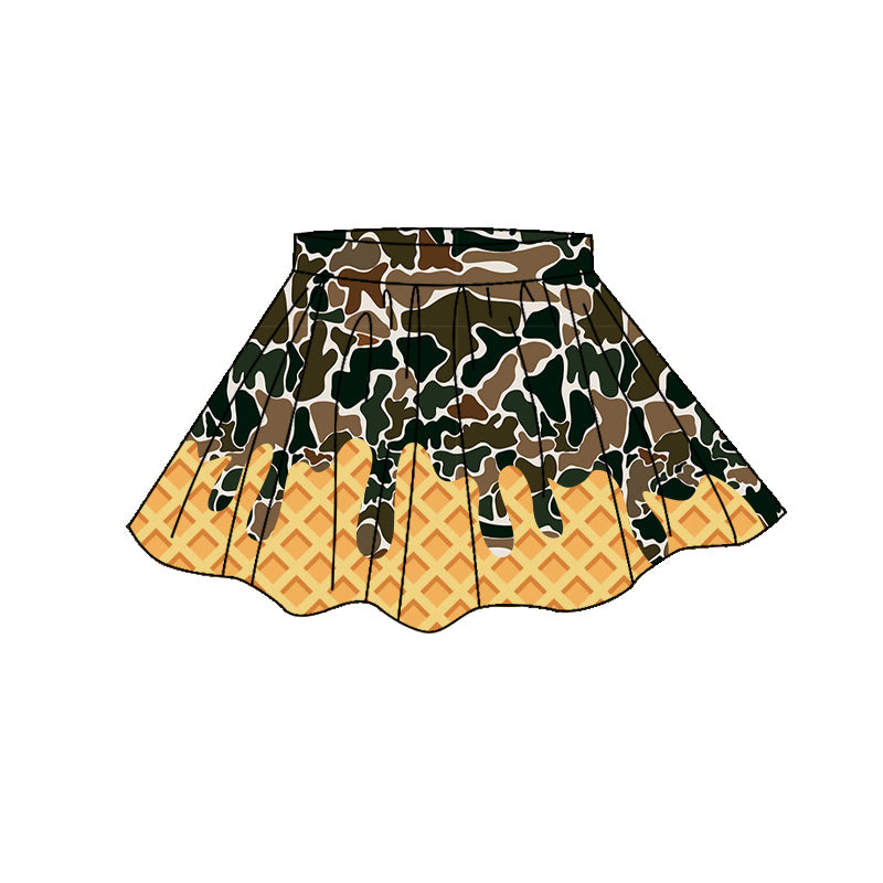 ( Moq 5 ) Preorder Baby Girls Kids Brown Green Camo Drips Skirt Shorts Yoga Active Bottom Clothes
