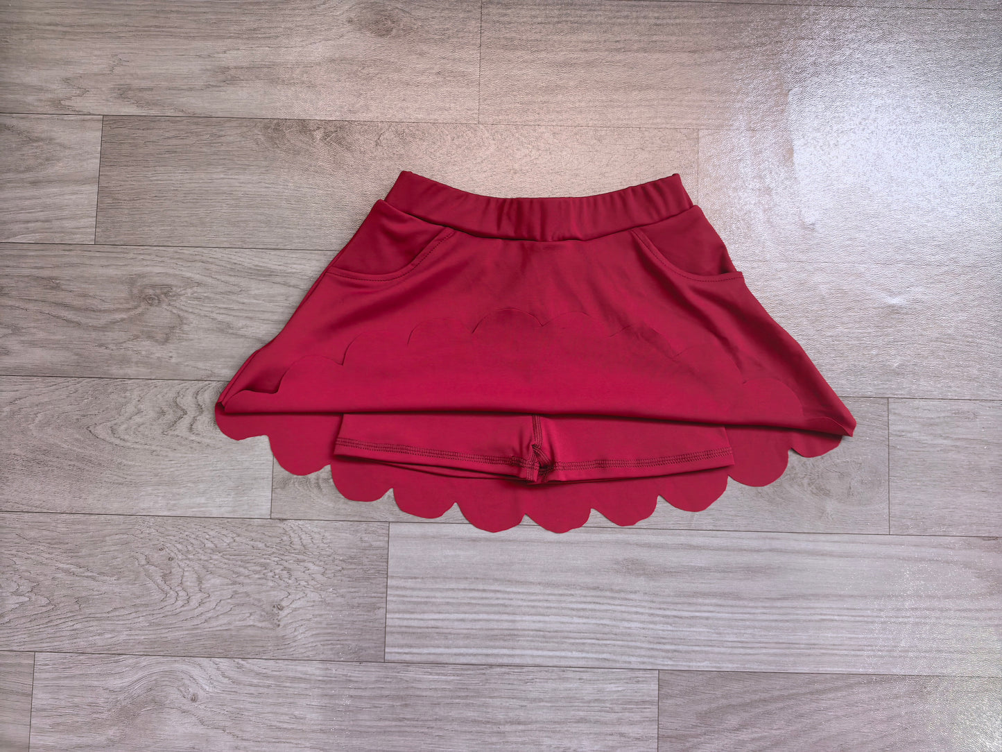 ( No moq ) Preorder Baby Girls Kids Dark Red Scallop Skirt Shorts Yoga Bottom Pockets Clothes