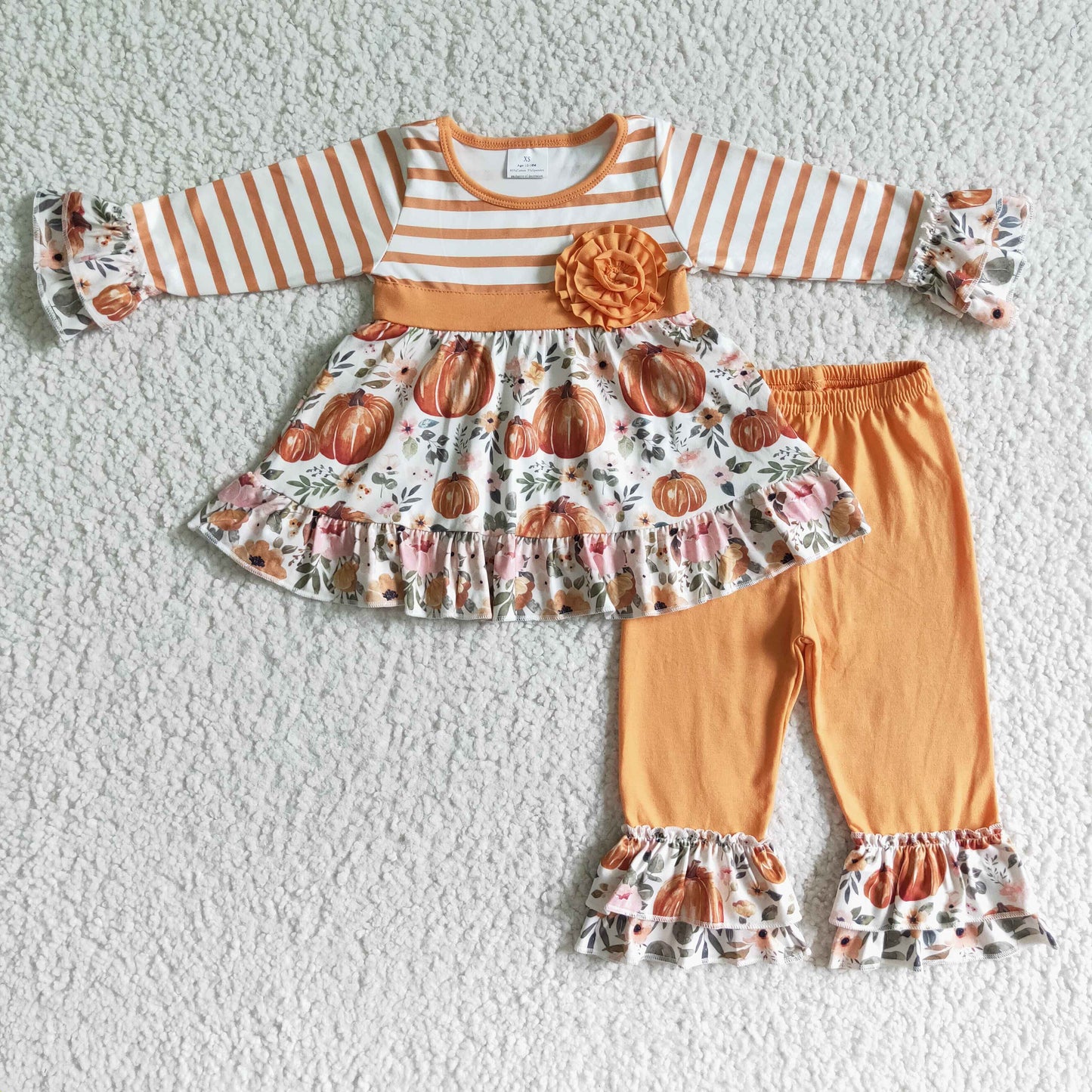 Promotion Girls Kids Pumpkins Flower Tunic Ruffle Pants Thanksgiving Fall Outfit RTS