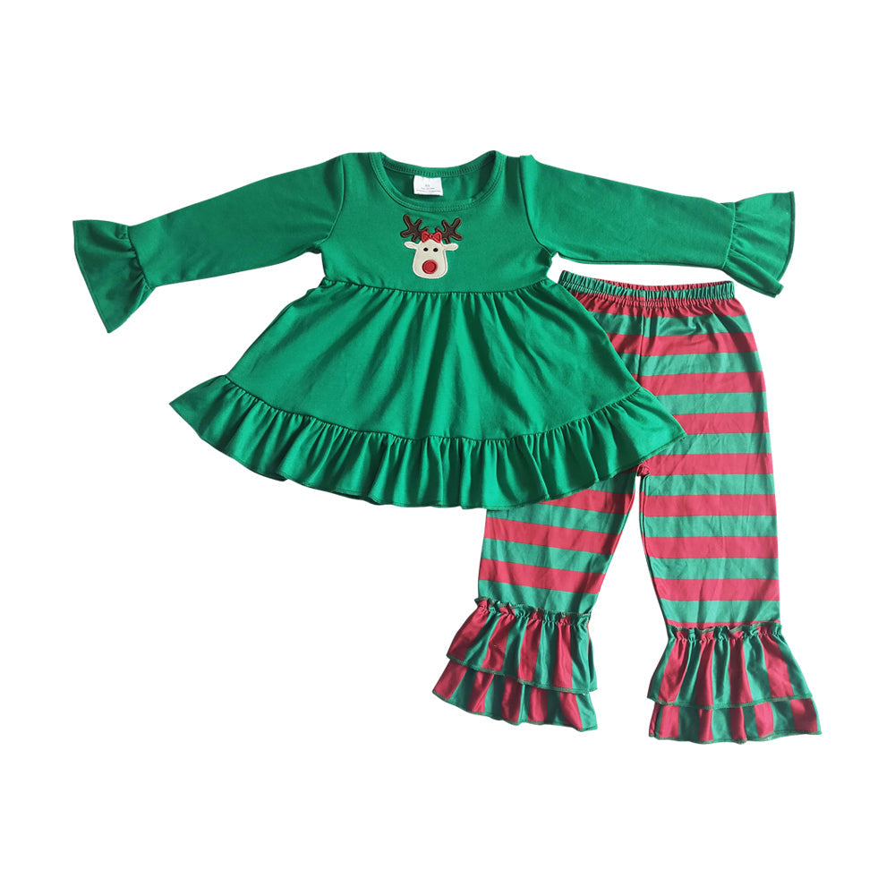 Baby Boy Girl Long Sleeves Embroidery Deer Sibling Christmas Romper Dress Set RTS