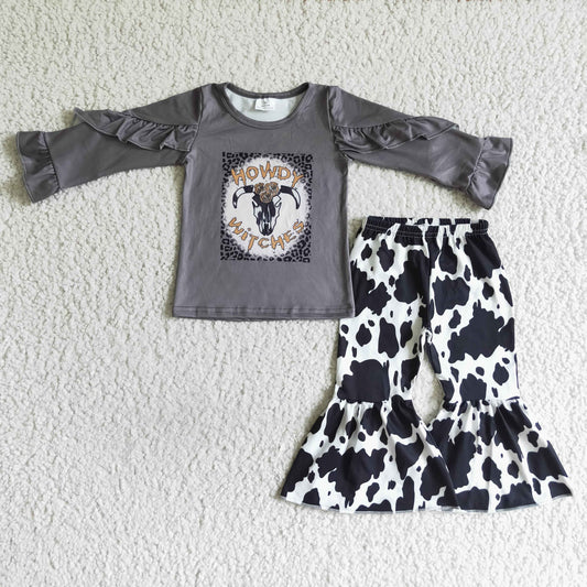 Promotion Baby Girl Western Cow Print Sets RTS