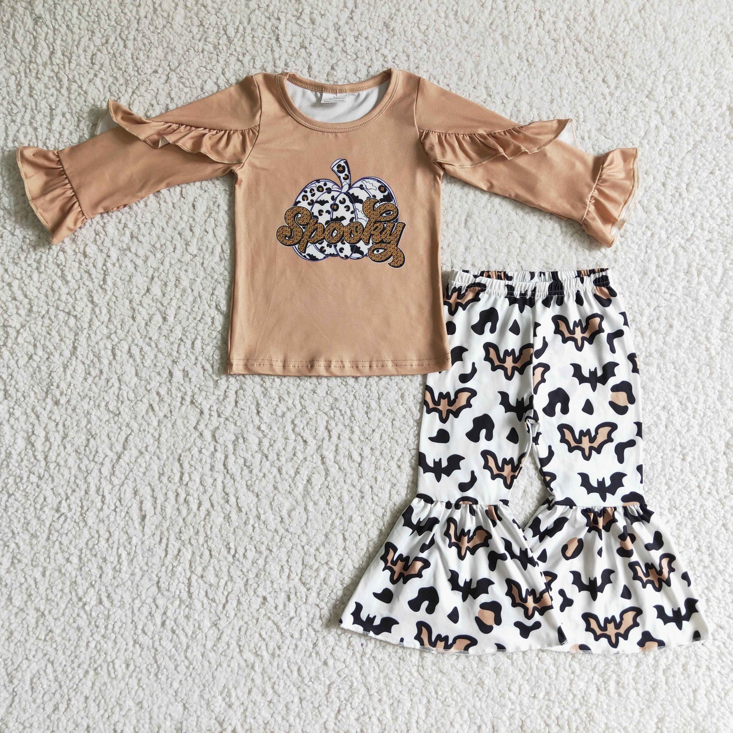 Promotion Baby Girls Kids Long Sleeves Spooky Pumpkin Shirt Pants Outfit RTS