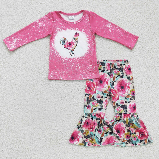 Promotion Baby Girl Kids Chicken Floral Bell Pants Outfit