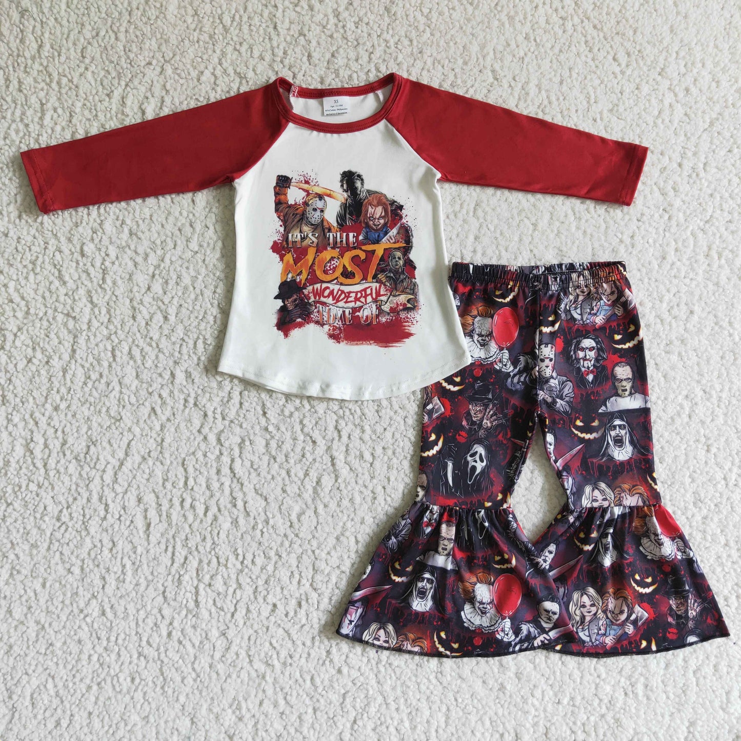 Promotion Halloween Baby Girl Red Shirt Pants Kids Outfit RTS