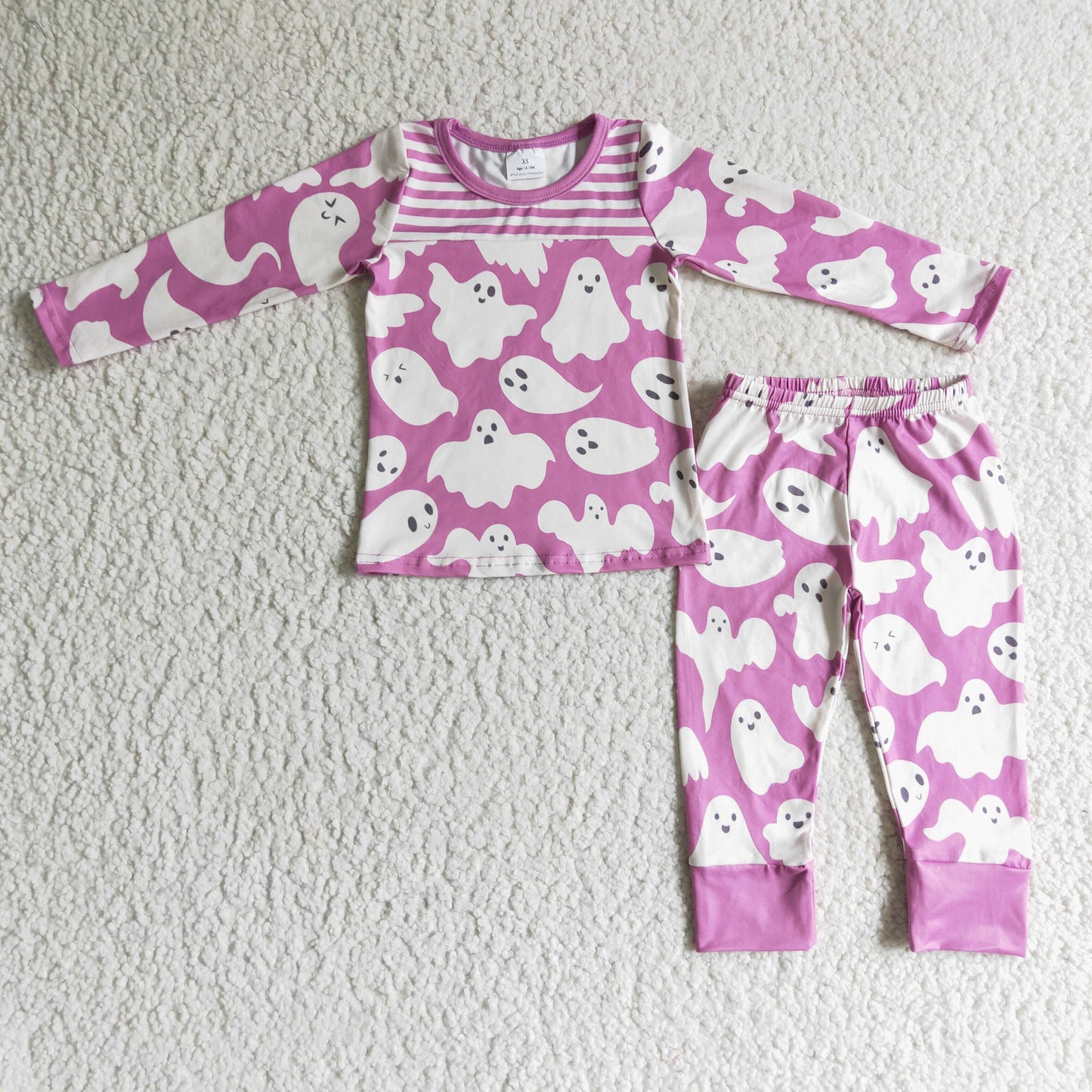 Promotion Baby Girl Kids Long Sleeves Halloween Ghosts Shirt Pants Pajamas Set RTS