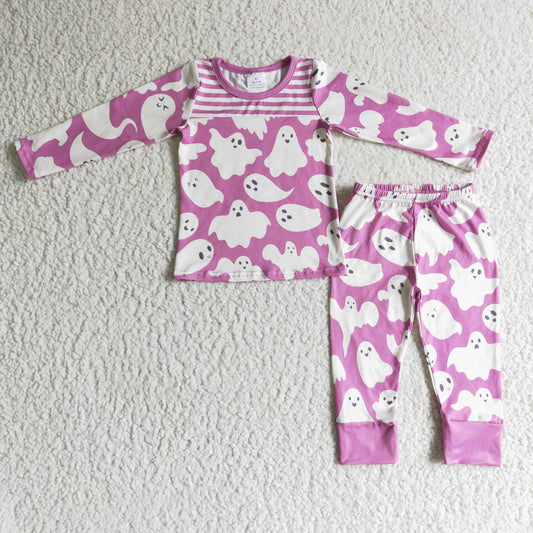 Promotion Baby Girl Kids Long Sleeves Halloween Ghosts Shirt Pants Pajamas Set RTS
