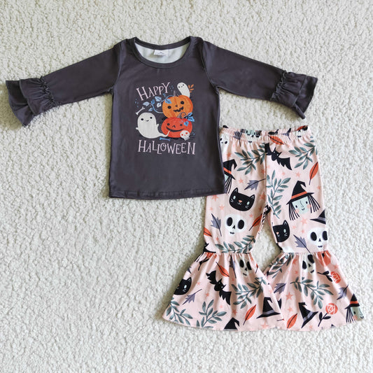 Promotion Baby Girl Kids Halloween Pumpkins Ghosts Bell Pants Outfit RTS
