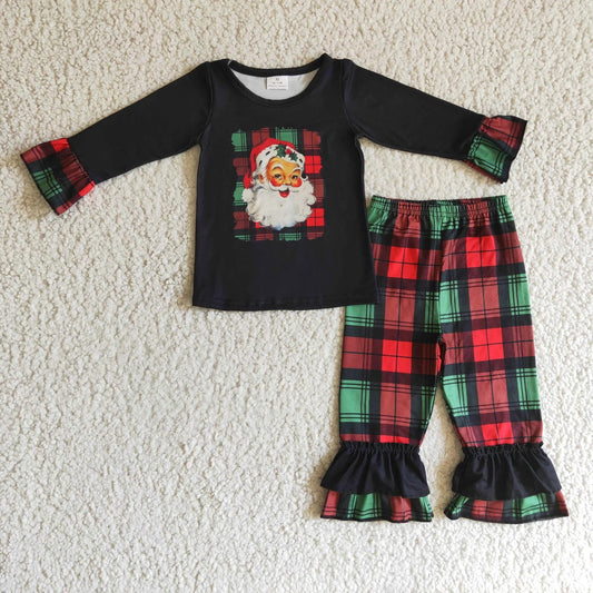 Promotion Baby Girl Kids Christmas Santa Plaid Pants Outfit RTS