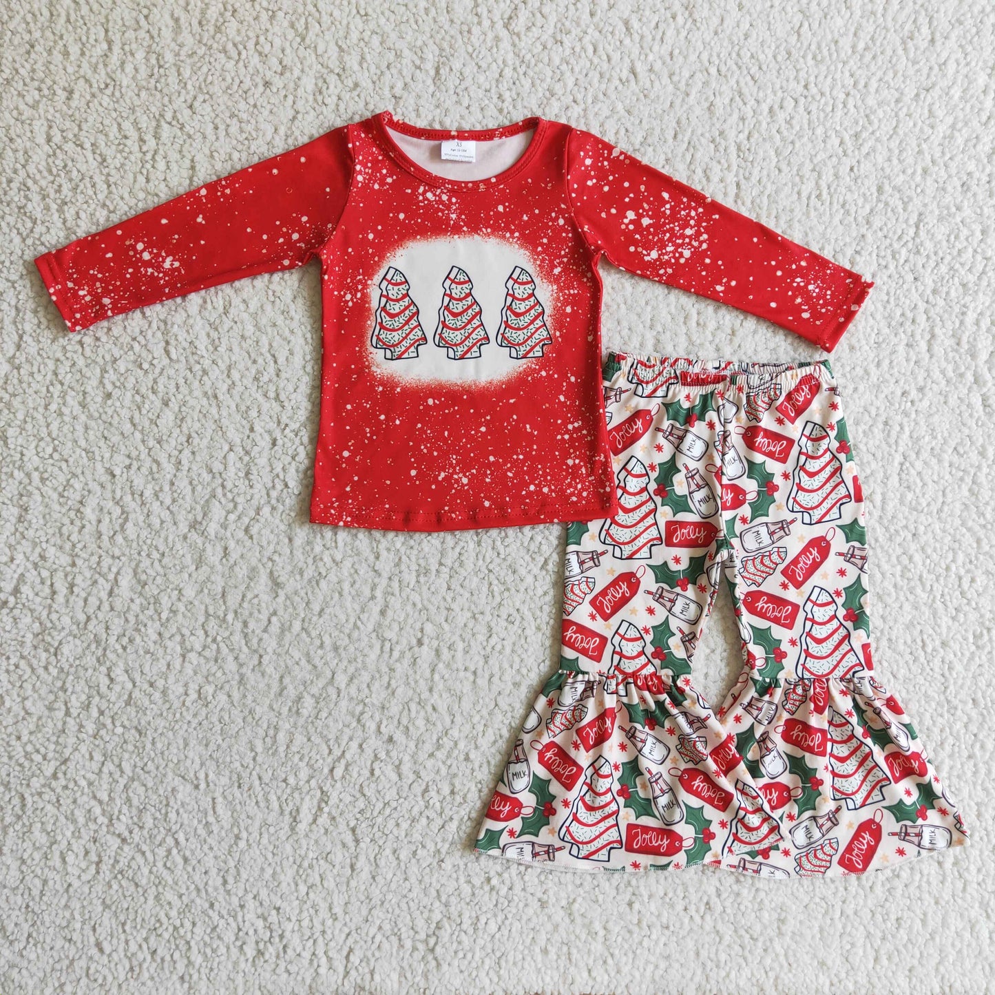 Promotion Baby Girl Long Sleeves Christmas Red Shirt Cakes Milk Pants Outfit RTS